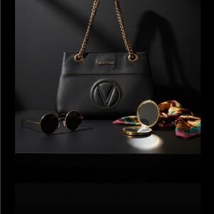 Valentino Black Shoulder Bag with Rose tome Chain and hardvere